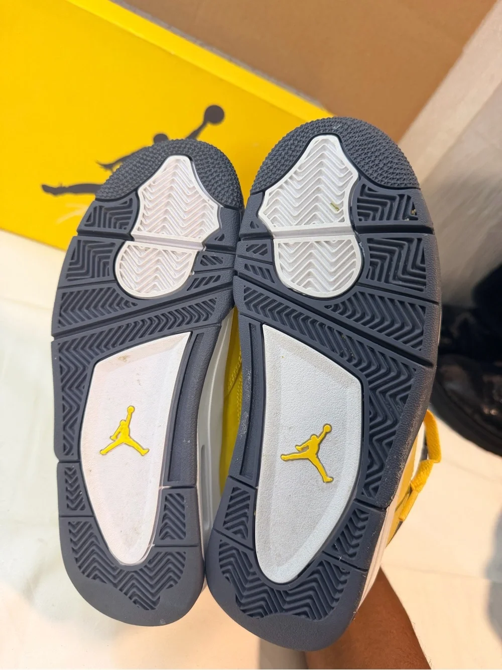 Jordan Yellow and Gray Retro 4 Sneakers